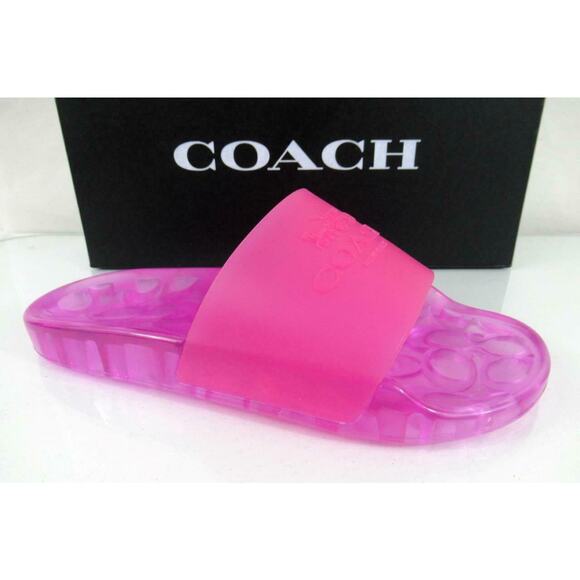 Women's Coach Ulyssa Rubber Pool Slide Transparent Sandals Bold Pink Size 7 - Picture 8 of 8